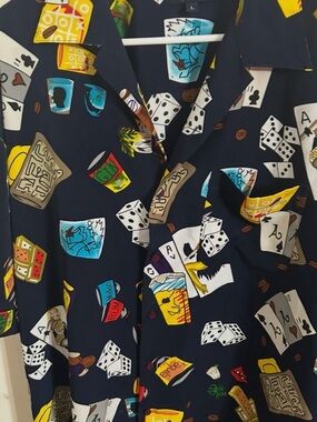 Koman Sport Size Large Navy Casino-Print Button Shirt